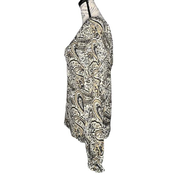 Michael Michael Kors (M) Paisley Print V-Neck Rouched Chest Puff Sleeve Blouse - Picture 3 of 12